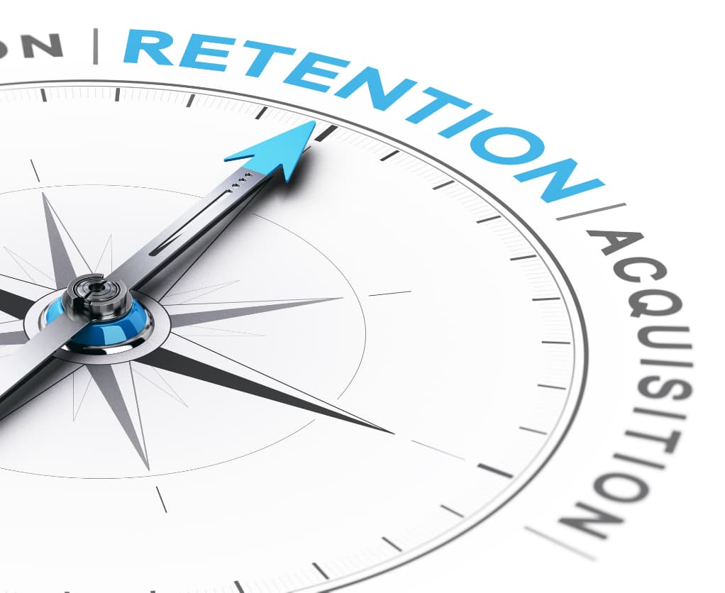 Kompass mit Pfeil Richtung "Retention"