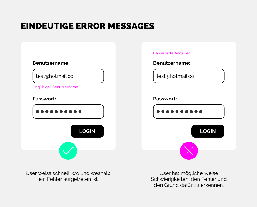Eindeutige Error messages - Do's und Dont's im UI Design