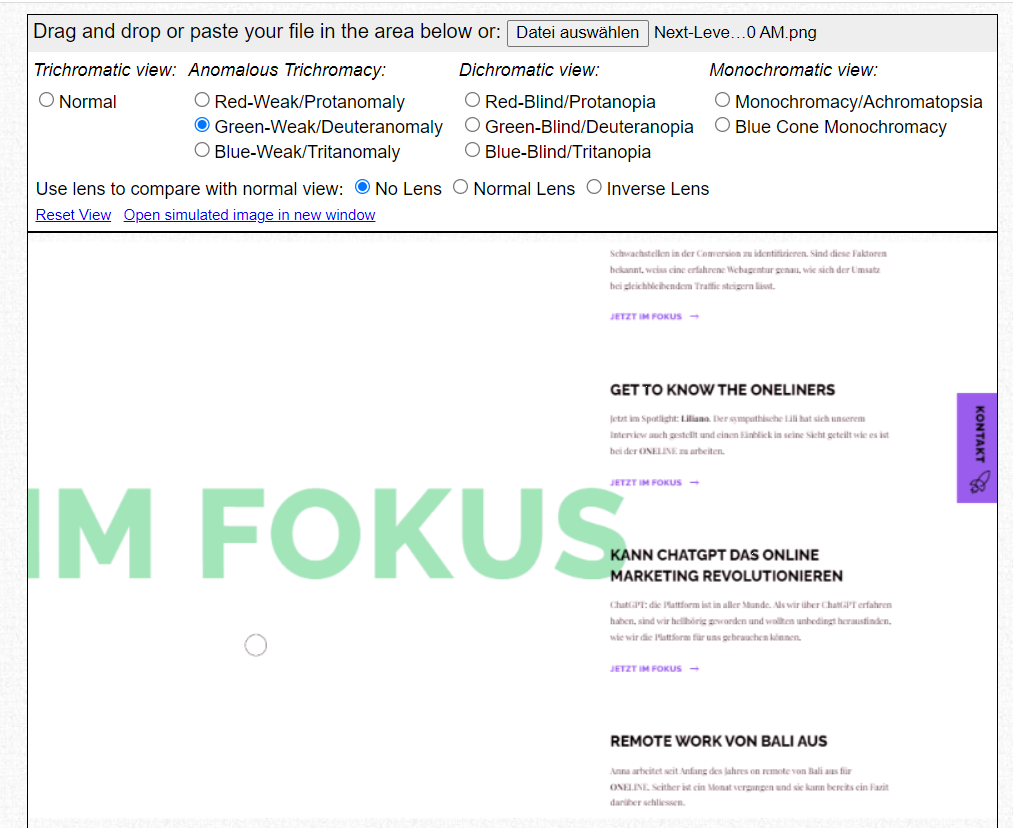 Screenshot Farbenblindheitssimulator Coblis