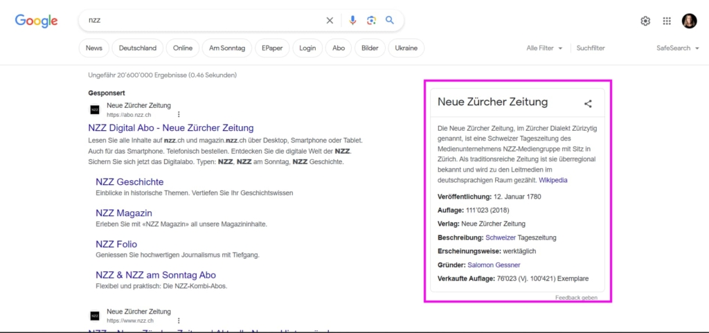 Screenshot Beispiel Knowledge Graph