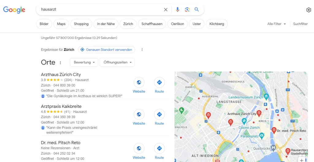 Google Suche nach Hausarzt